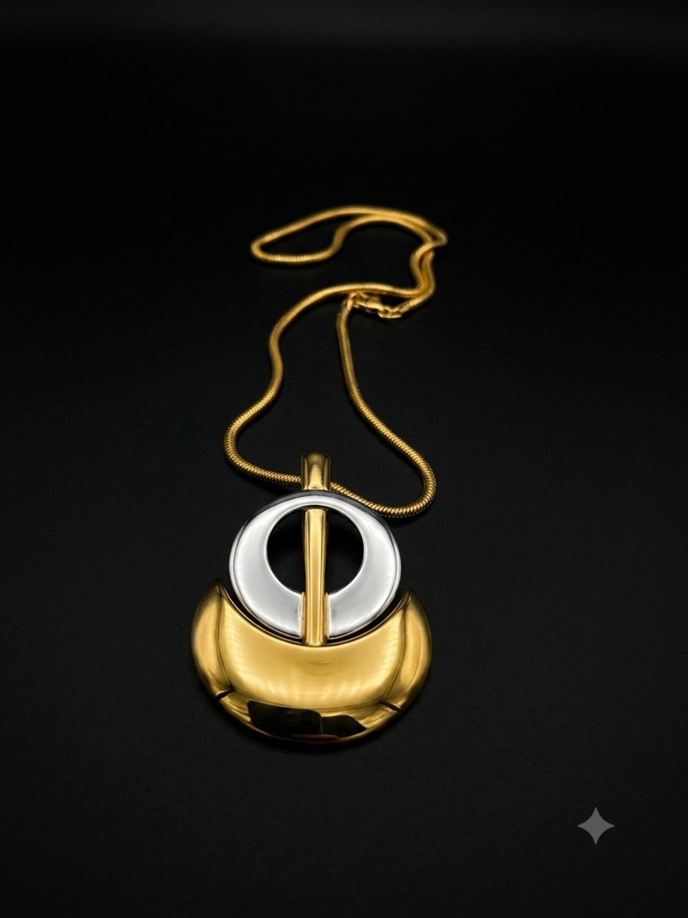 Trafari Two-Tone Gold and Silver Color Crescent Pendant Necklace - Women Jewelry